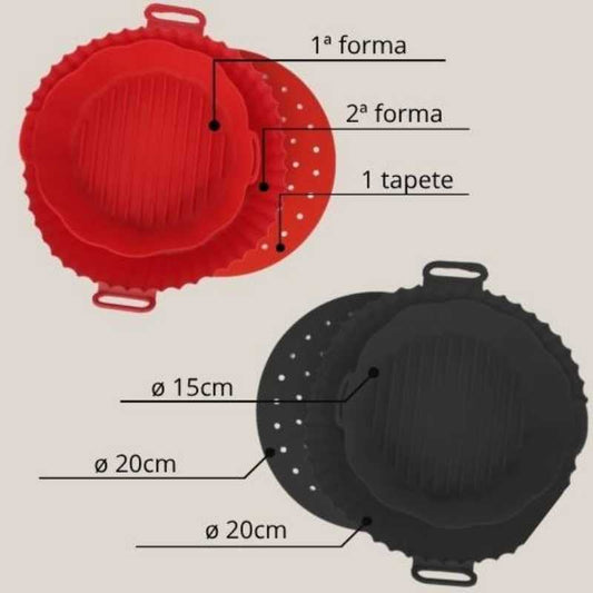 Kit de silicone para airfryer - 3 unidades (2 formas + 1 tapete)
